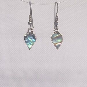 Vintage Alpaca Sterling Silver Abalone Inlay Heart Earrings